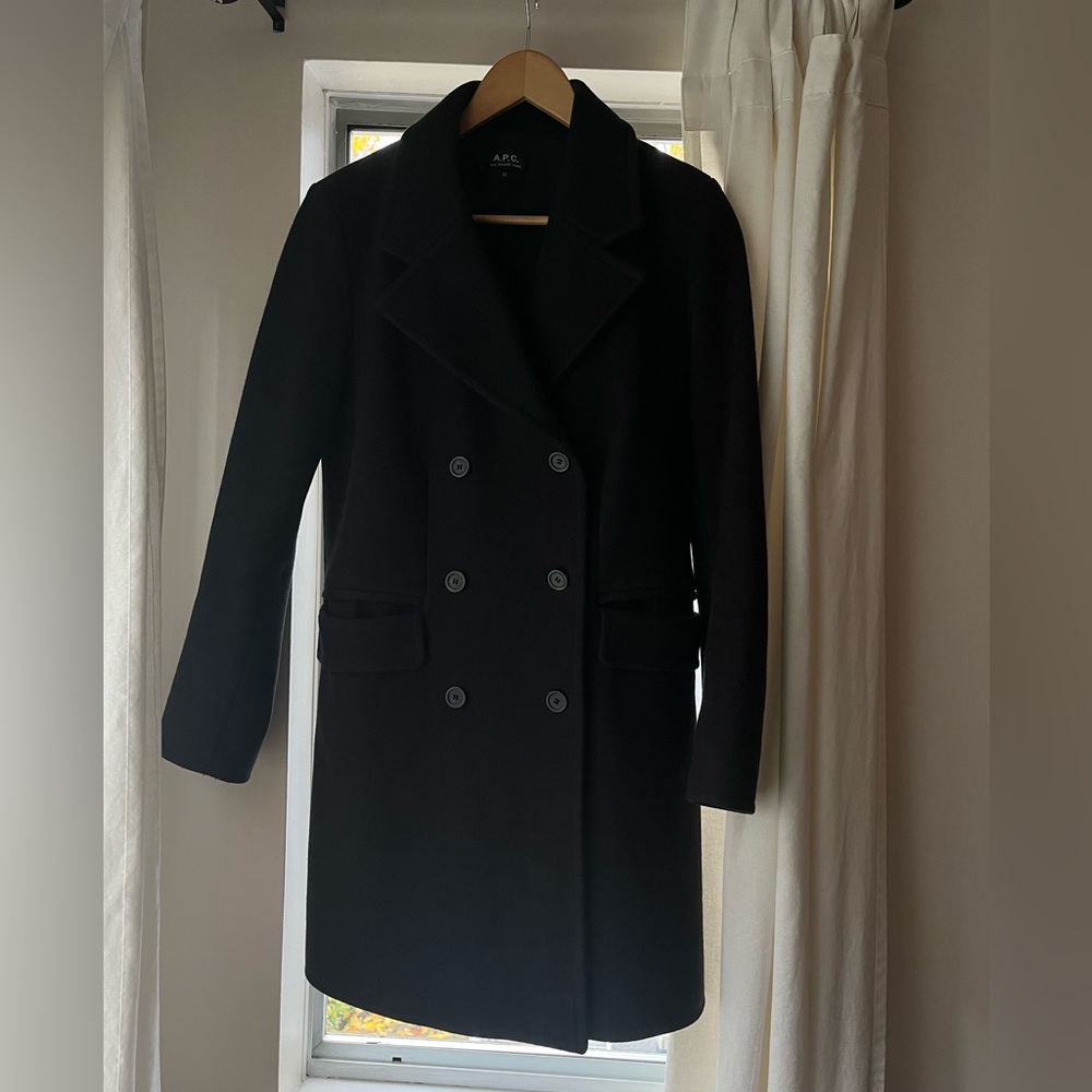 APC Navy Wool Double Breasted Coat